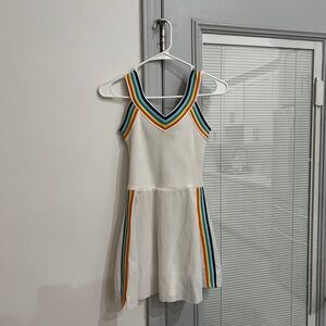 Colorful Striped Dress Vintage 1970s Net Knits White Poly